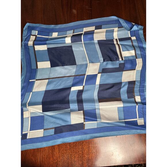 Womens VTG Square Scarf Water Repellent Acetate Made In Japan Blue Colorblock - Picture 5 of 6